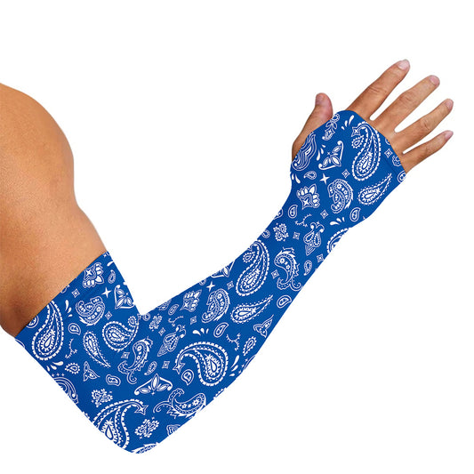 Blue Paisley Bandana Pattern Print Sun Protection Arm Sleeves