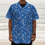 Blue Paisley Bandana Pattern Print Textured Short Sleeve Shirt