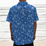 Blue Paisley Bandana Pattern Print Textured Short Sleeve Shirt