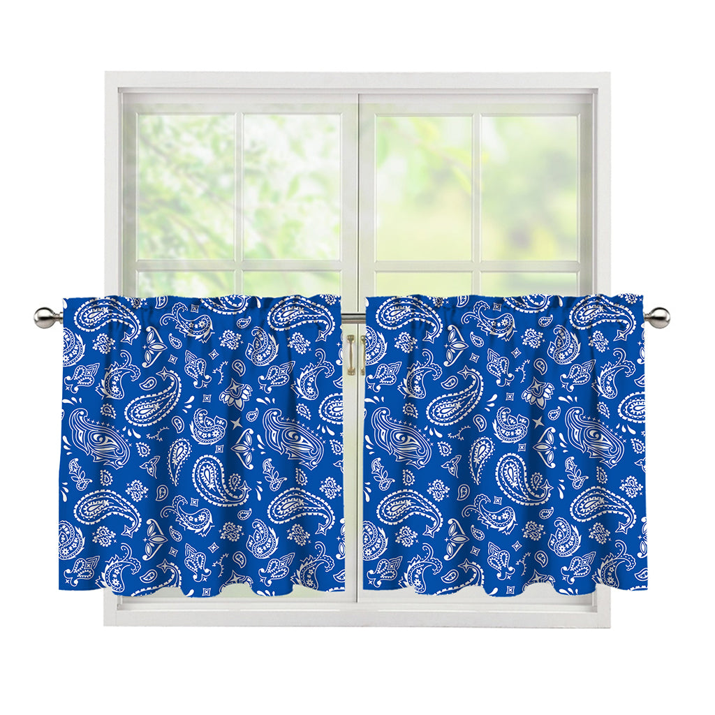 Blue Paisley Bandana Pattern Print Tier Curtains