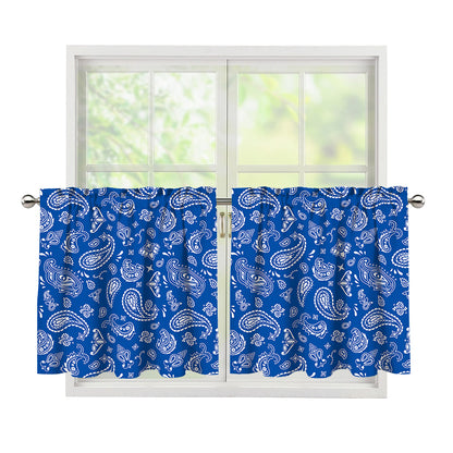 Blue Paisley Bandana Pattern Print Tier Curtains