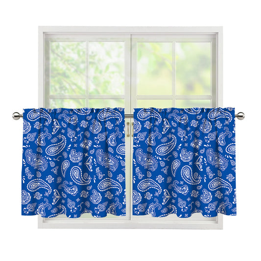 Blue Paisley Bandana Pattern Print Tier Curtains