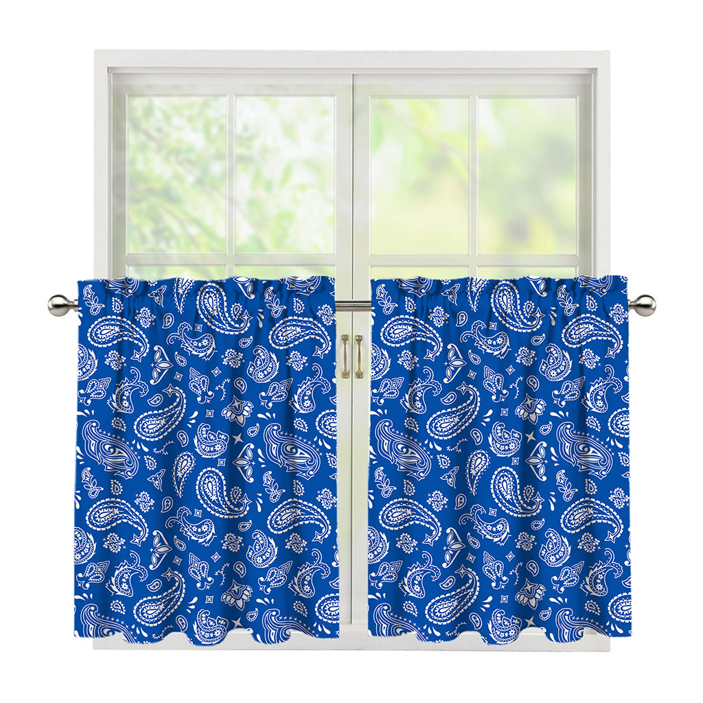 Blue Paisley Bandana Pattern Print Tier Curtains