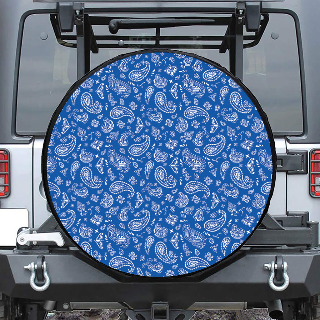 Blue Paisley Bandana Pattern Print Tire Cover