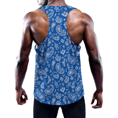 Blue Paisley Bandana Pattern Print Training Tank Top