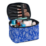 Blue Paisley Bandana Pattern Print Travel Makeup Bag