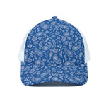 Blue Paisley Bandana Pattern Print White Mesh Trucker Cap