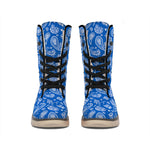 Blue Paisley Bandana Pattern Print Winter Boots