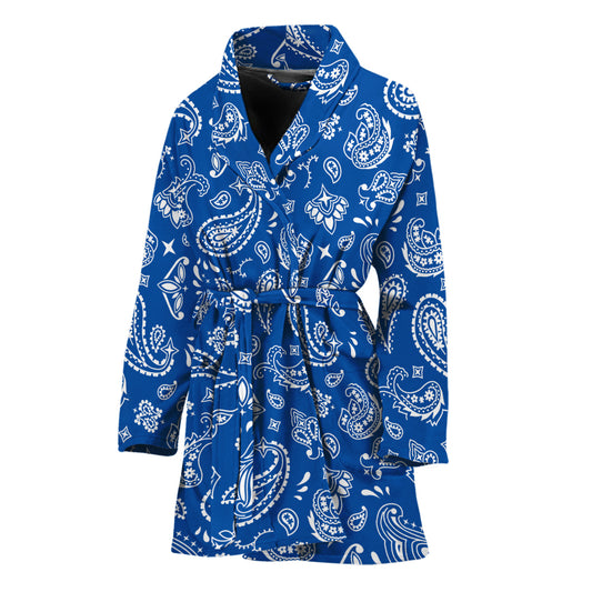 Blue Paisley Bandana Pattern Print Women's Bathrobe