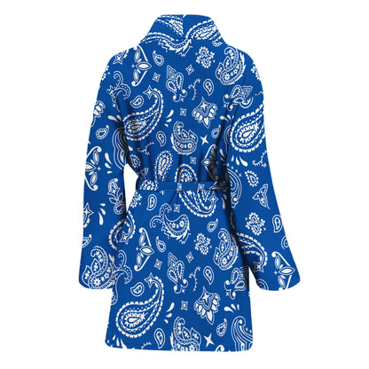 Blue Paisley Bandana Pattern Print Women's Bathrobe