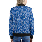 Blue Paisley Bandana Pattern Print Women's Bomber Jacket