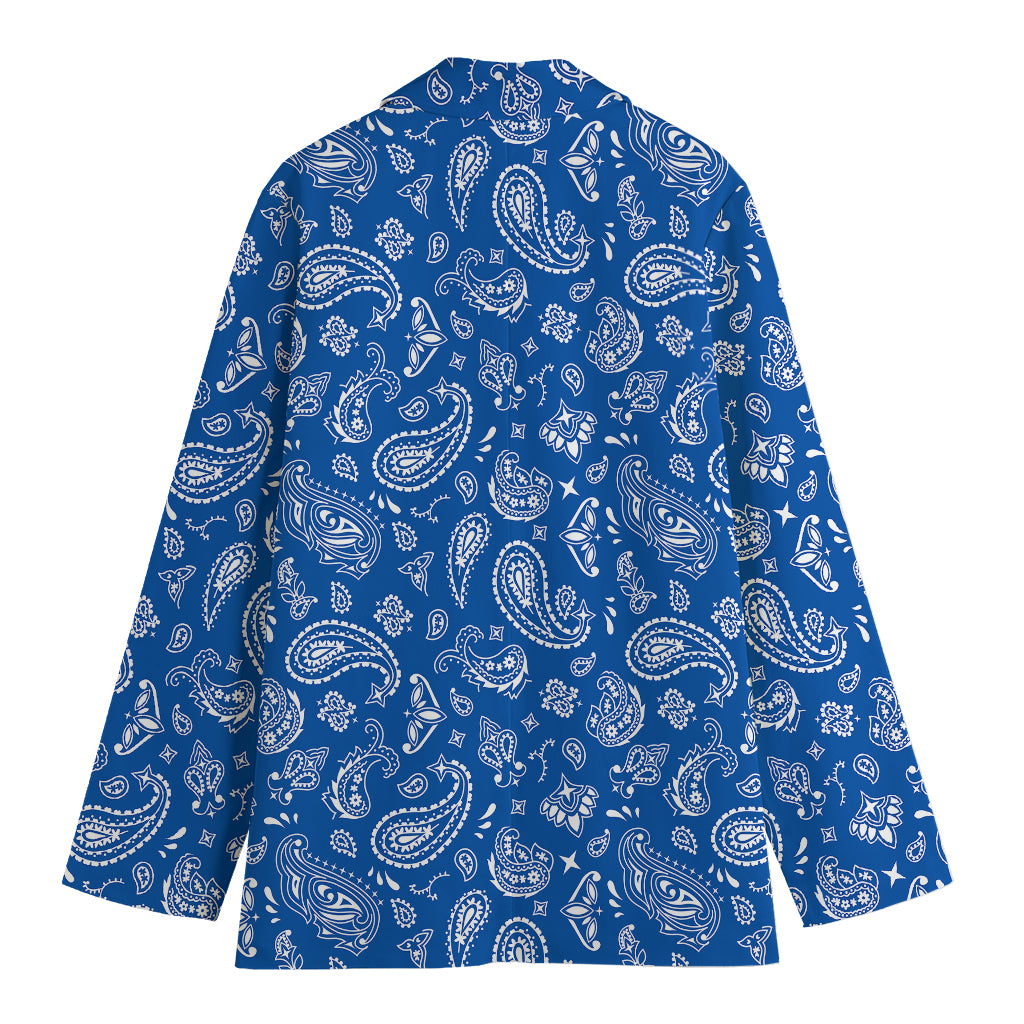 Blue Paisley Bandana Pattern Print Women's Cotton Blazer