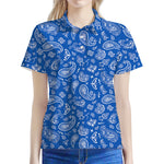 Blue Paisley Bandana Pattern Print Women's Polo Shirt