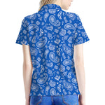Blue Paisley Bandana Pattern Print Women's Polo Shirt