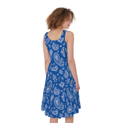 Blue Paisley Bandana Pattern Print Women's Sleeveless Dress