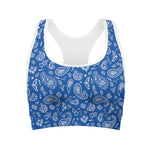 Blue Paisley Bandana Pattern Print Women's Sports Bra
