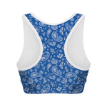 Blue Paisley Bandana Pattern Print Women's Sports Bra