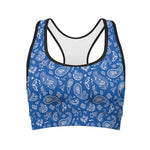 Blue Paisley Bandana Pattern Print Women's Sports Bra