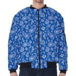 Blue Paisley Bandana Pattern Print Zip Sleeve Bomber Jacket