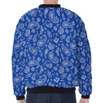 Blue Paisley Bandana Pattern Print Zip Sleeve Bomber Jacket