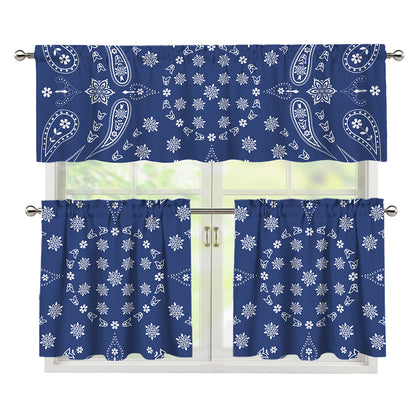 Blue Paisley Bandana Print 3 Piece Kitchen Curtains