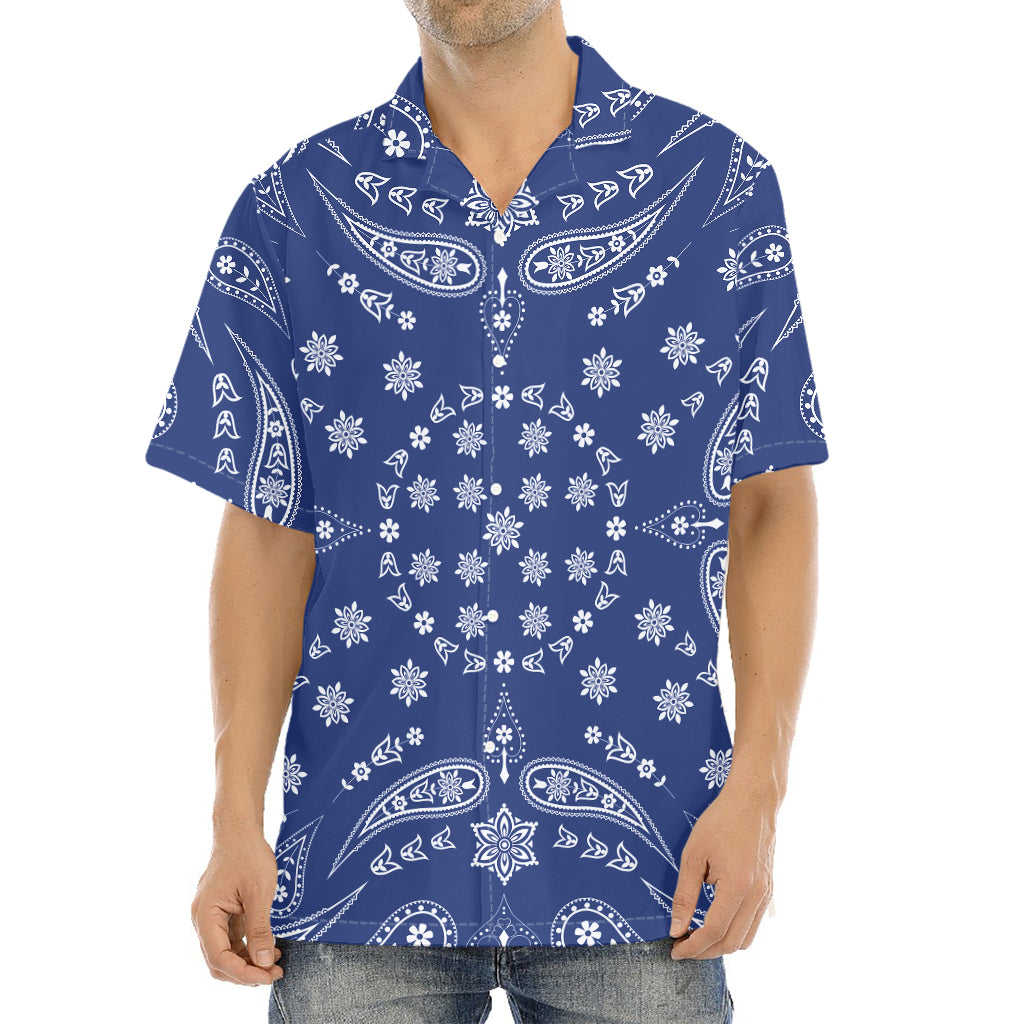Blue Paisley Bandana Print Aloha Shirt