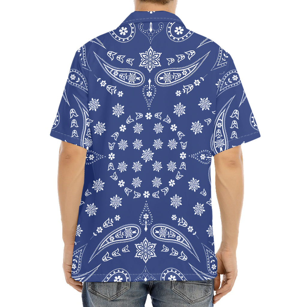 Blue Paisley Bandana Print Aloha Shirt