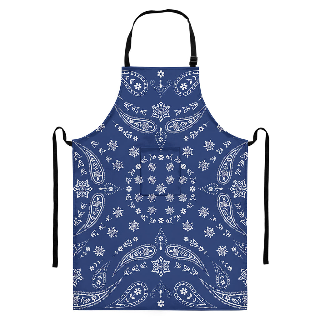 Blue Paisley Bandana Print Bib Apron With Pocket