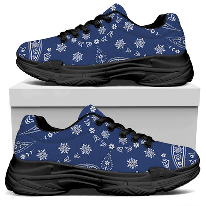 Blue Paisley Bandana Print Black Chunky Shoes