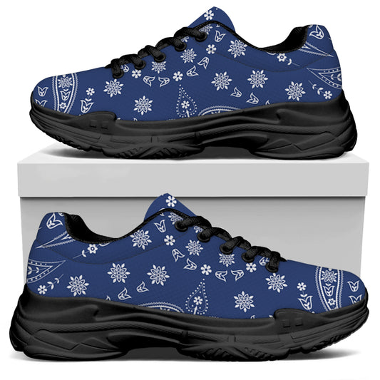 Blue Paisley Bandana Print Black Chunky Shoes
