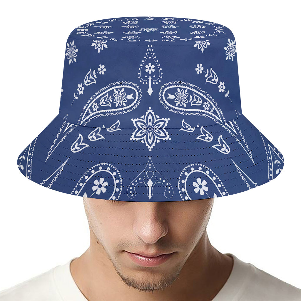 Blue Paisley Bandana Print Bucket Hat