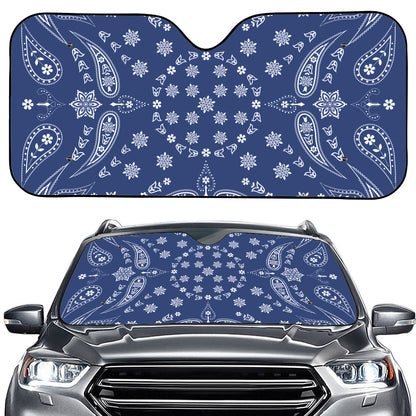 Blue Paisley Bandana Print Car Windshield Sun Shade