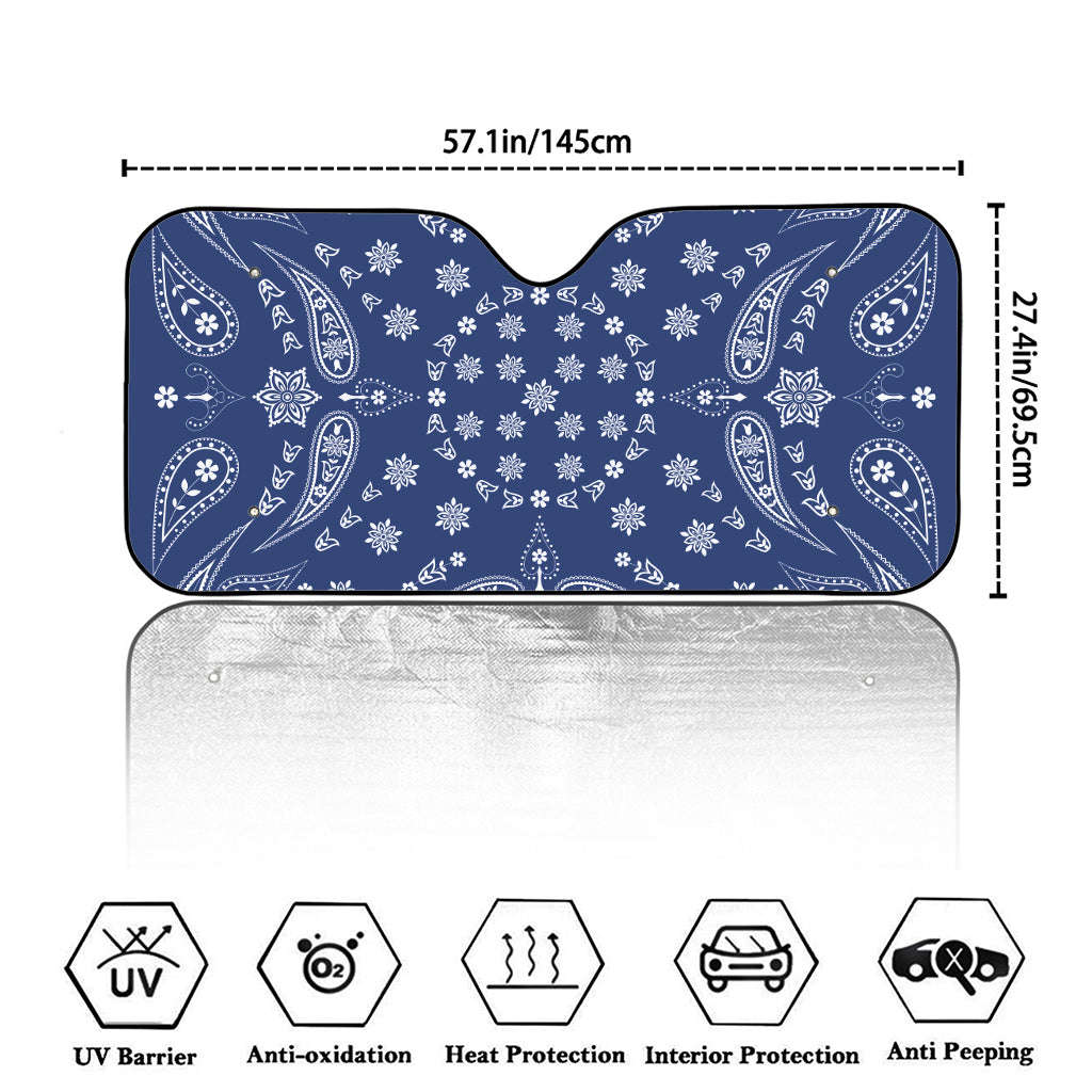 Blue Paisley Bandana Print Car Windshield Sun Shade