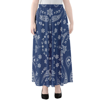 Blue Paisley Bandana Print Chiffon Maxi Skirt