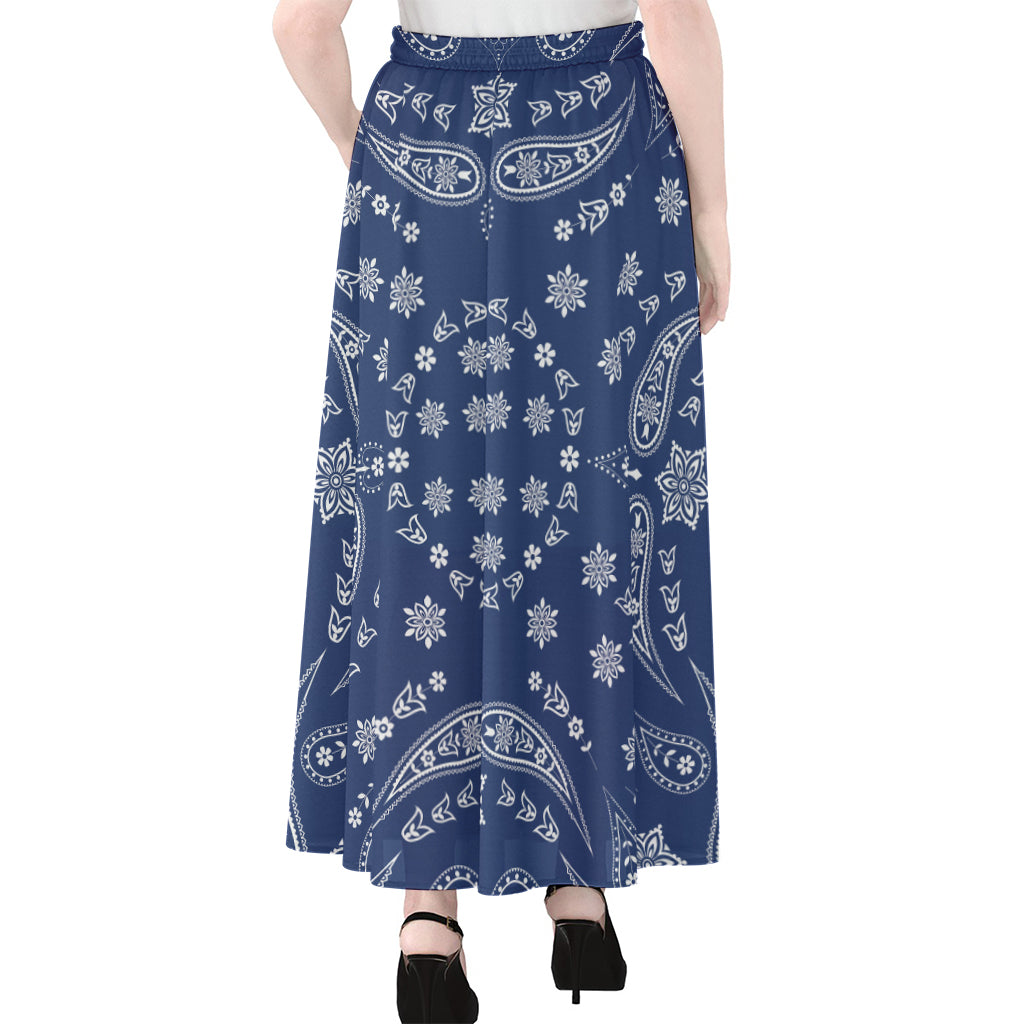 Blue Paisley Bandana Print Chiffon Maxi Skirt