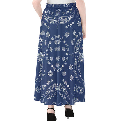 Blue Paisley Bandana Print Chiffon Maxi Skirt