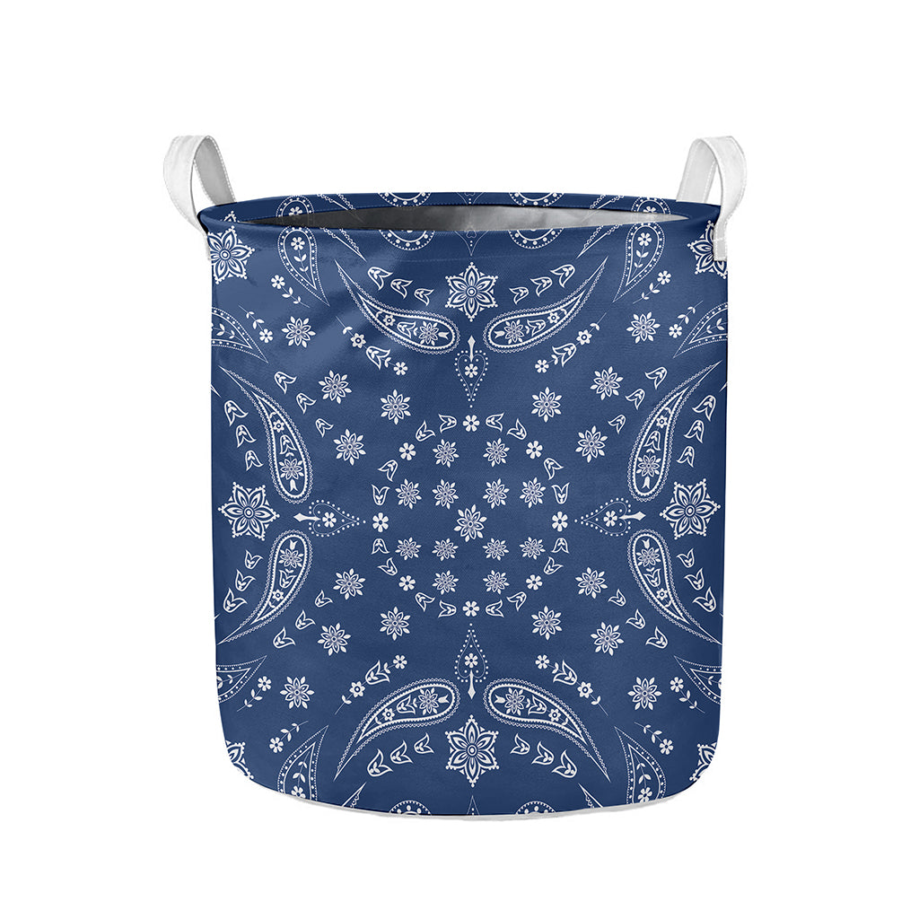 Blue Paisley Bandana Print Collapsible Laundry Basket