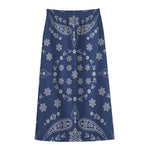 Blue Paisley Bandana Print Cotton Front Slit Maxi Skirt