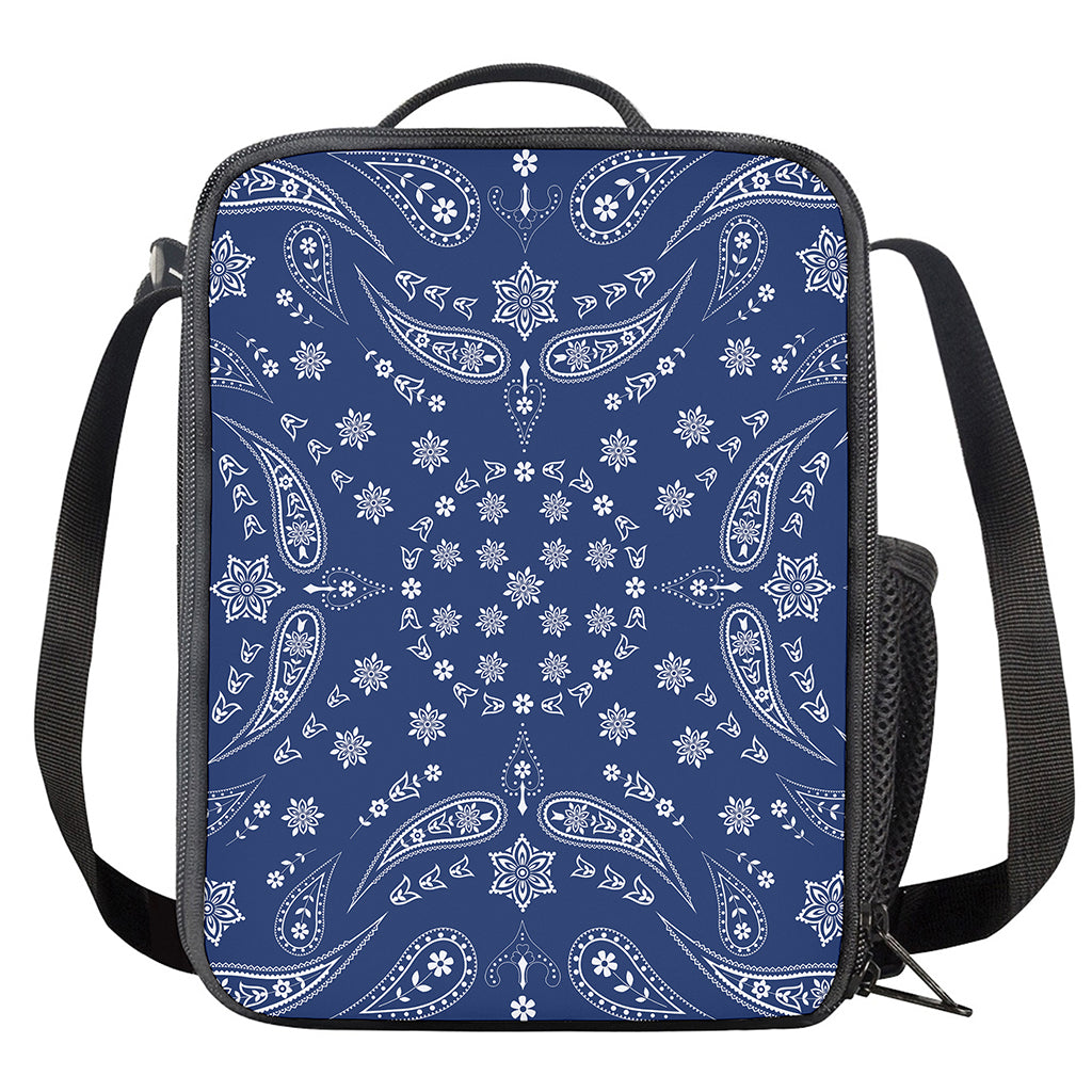 Blue Paisley Bandana Print Crossbody Lunch Bag