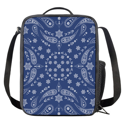 Blue Paisley Bandana Print Crossbody Lunch Bag