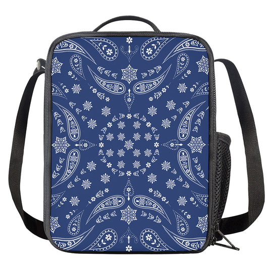 Blue Paisley Bandana Print Crossbody Lunch Bag