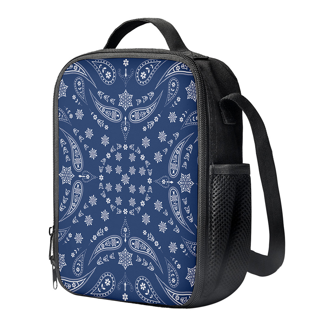 Blue Paisley Bandana Print Crossbody Lunch Bag