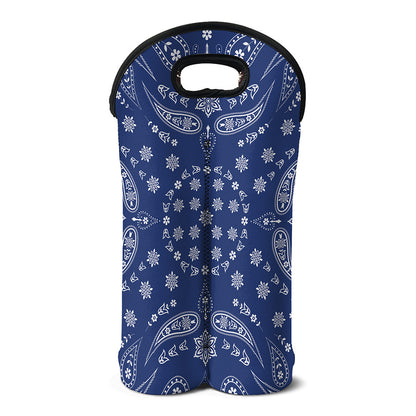 Blue Paisley Bandana Print Double Neoprene Wine Tote