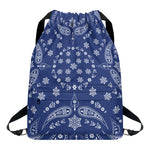 Blue Paisley Bandana Print Drawstring Backpack