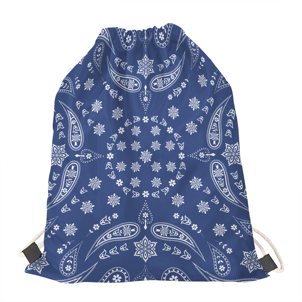 Blue Paisley Bandana Print Drawstring Bag