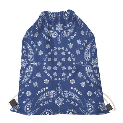 Blue Paisley Bandana Print Drawstring Bag