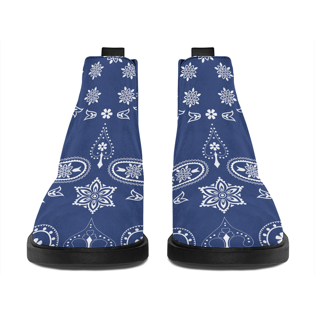 Blue Paisley Bandana Print Flat Ankle Boots