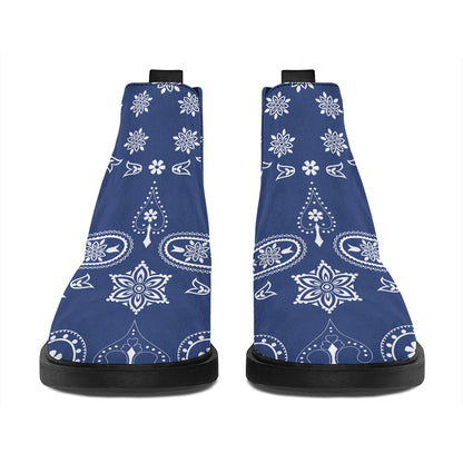 Blue Paisley Bandana Print Flat Ankle Boots