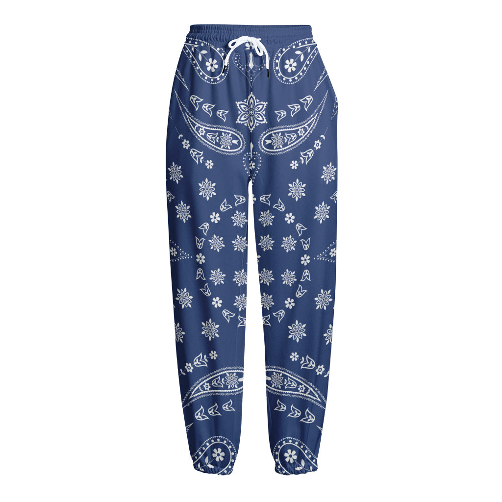 Blue Paisley Bandana Print Fleece Lined Knit Pants