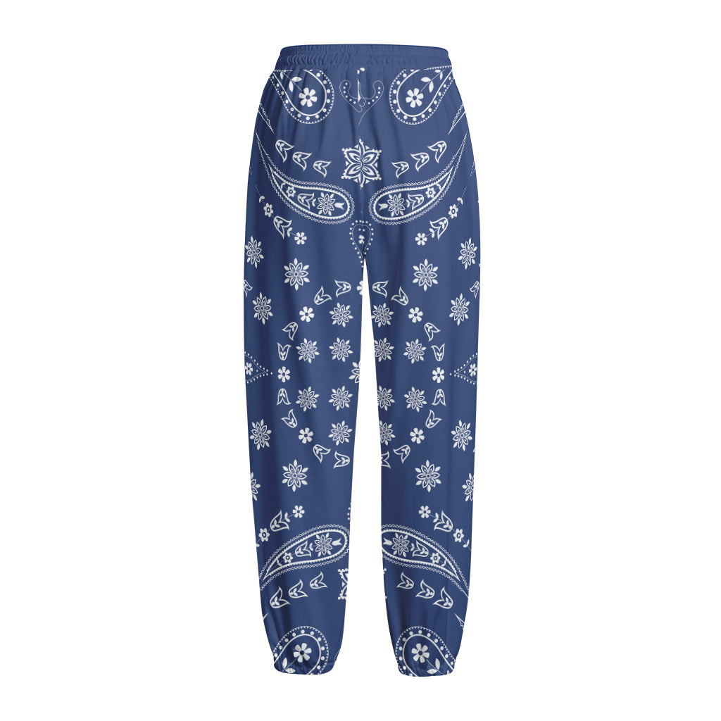 Blue Paisley Bandana Print Fleece Lined Knit Pants